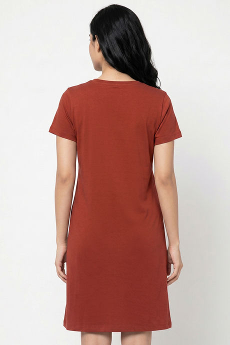 Zivame Farm Lore Knit Cotton Knee Length Nightdress With In Built Slip On Bra - Burnt Brick — image 5